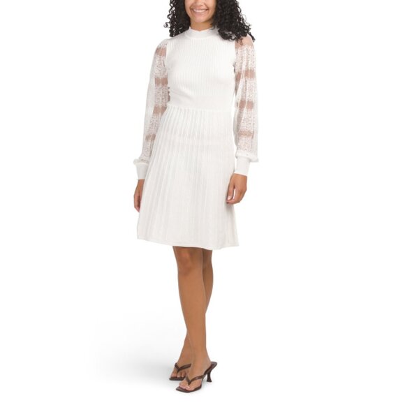 NANETTE NANETTE LEPORE Winter White Lace Sleeve Flounce Mini Sweater Dress - Picture 1 of 2